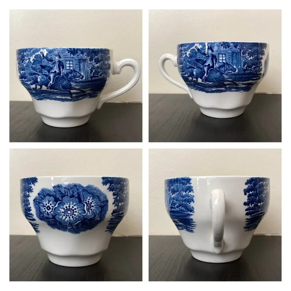 Staffordshire England Liberty Blue Tea Cups Colonial Set of Three